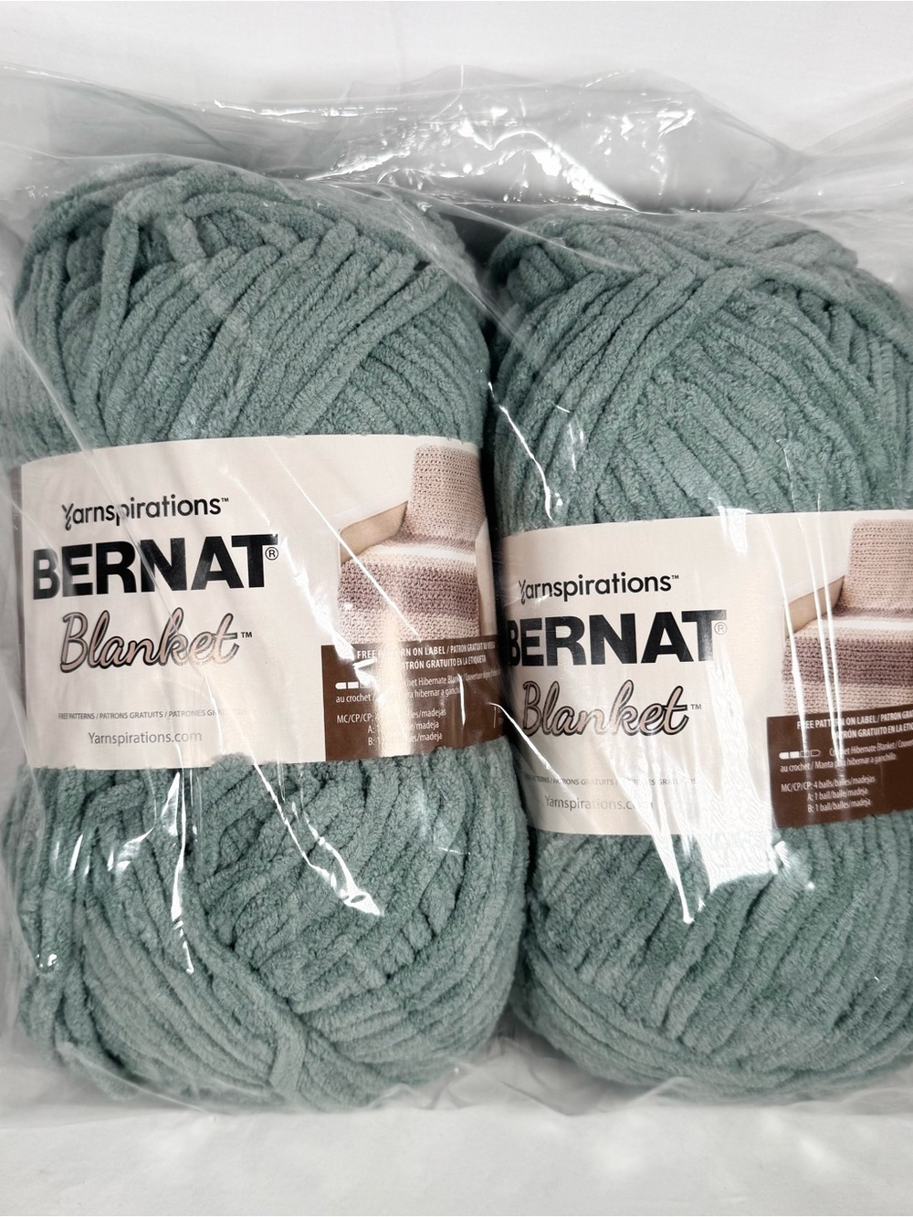 Bernat Blanket Yarn, 2 Skeins Misty Green 300g Super Bulky 100% Polyester NEW